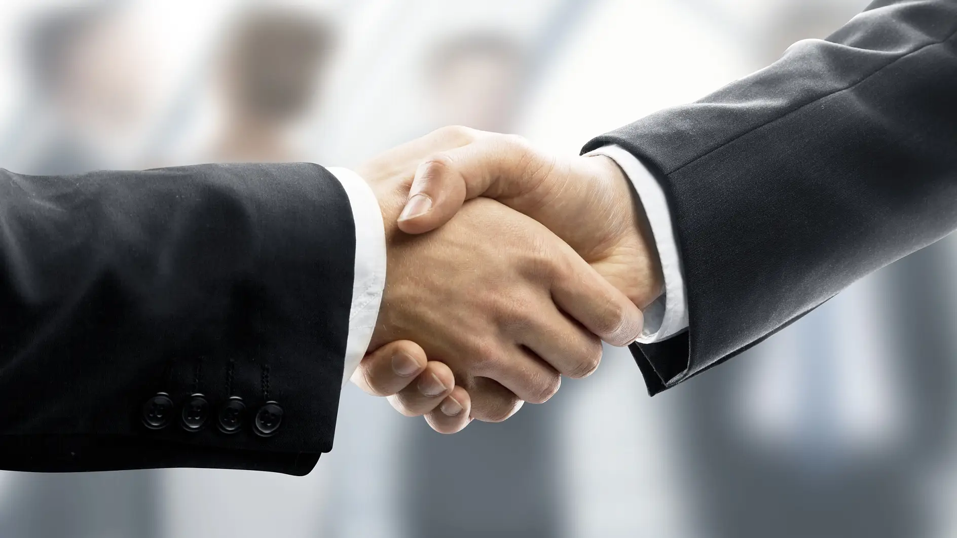 business handshake on people in office background